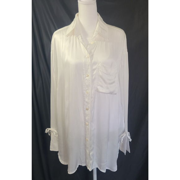 Anthropologie Corey Lynn Calter Womens White Satin Button Up Blouse Top XS - Picture 1 of 6